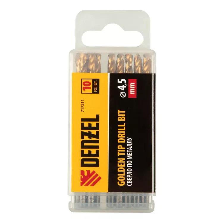 Сверло по металлу, 4,5 мм, HSS-Tin, Golden Tip, 10 шт. Denzel 717211 купить в Урае