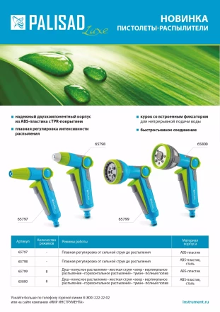 Пистолет-распылитель Palisad 65799, 8 режимов, регулируемый, с курком, Luxe купить в Урае