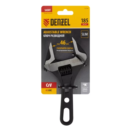 Ключ разводной 185 мм Denzel 15754, CrV, кованый, укороченная рукоятка купить в Урае