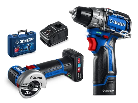 ЗУБР КОМПАКТ #5, набор: дрель-шуруповерт + мини УШМ, BRUSHLESS, 12 В, 45 Н·м, 2 АКБ тип Т7 (4 и 2 А·ч), кейс, Профессионал (DB-121-42AB) купить в Урае