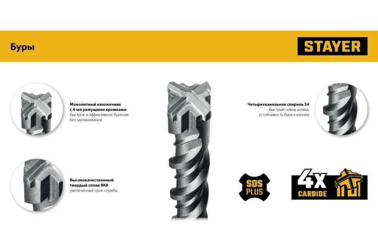 STAYER HERCULES-4Х 6x110 мм, SDS-plus бур (29290-110-06) купить в Урае