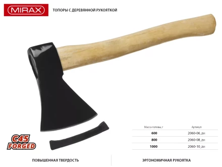 Топор MIRAX кованый с деревянной рукояткой, 1000г 2060-10_z01 купить в Урае