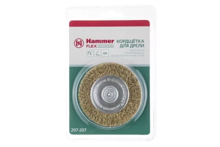 Кордщетка HAMMER плоская 75мм для дрели гофрированная латунированная сталь (207-207) купить в Урае