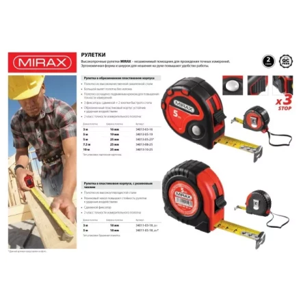 Рулетка, MIRAX 34013-08-25, 3 стопора, двухкомпонентный пластиковый корпус, 7,5мх25мм 34013-08-25 купить в Урае