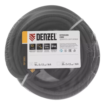 Удлинитель-шнур силовой Denzel Top Series, КГТТ, 10м, 1 розетка, 3 x 1,5 мм, 3 м 37419 купить в Урае