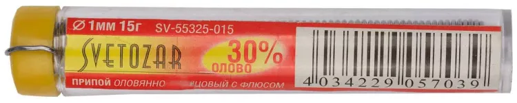 Припой СВЕТОЗАР оловянно-свинцовый, 30% Sn / 70% Pb, 15гр SV-55325-015 купить в Урае