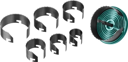 Пила сегментная наборная KRAFTOOL по дереву, 7 полотен: 25-32-38-45-50-56-62х18 мм 29580-H7-18 купить в Урае