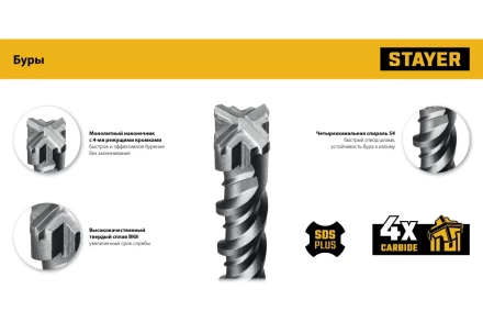 STAYER HERCULES-4Х 6x160 мм, SDS-plus бур (29290-160-06) купить в Урае