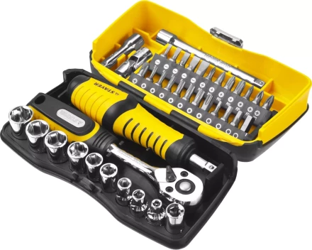 Набор STAYER &quot;PROFESSIONAL&quot;: Биты и торцовые головки с трещеткой и воротком, 39 предметов 25135-H39 купить в Урае