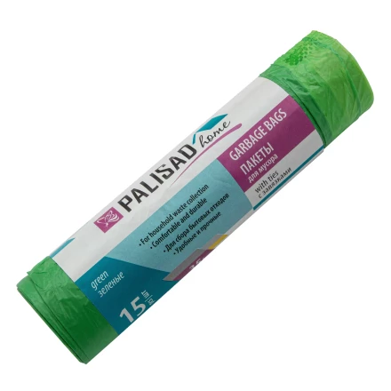 Пакеты для мусора с завязками 35 л x 15 шт., зеленые, Home Palisad 927175 купить в Урае