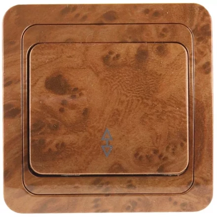 Выключатель СВЕТОЗАР &quot;ГАММА&quot; проходной, одноклавишный, цвет орех, 10A/~250B SV-54137-N купить в Урае