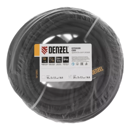 Удлинитель-шнур силовой Denzel Top Series 37420, КГТТ, 20м, 1 розетка, 3 x 1,5 мм, 3 м купить в Урае