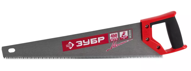 Ножовка по дереву (пила) ЗУБР МОЛНИЯ-5 450 мм, 5 TPI, прямой крупный зуб, быстрый рез поперек волокон, для крупных и средних заготовок 15075-45_z01 купить в Урае