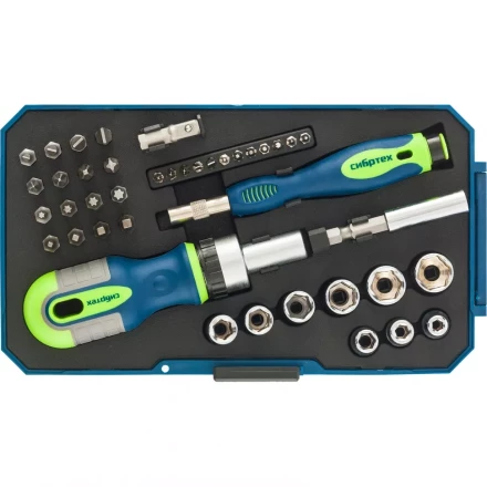 Отвертки реверсивные с набором бит и торцевыми головками 41 штук CrV Сибртех 13338 купить в Урае