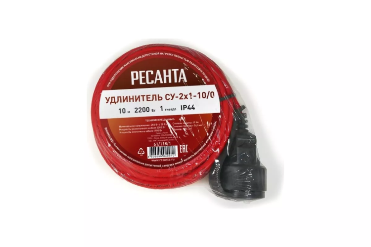 Удлинитель силовой б/катушки Ресанта СУ-2х1-10/0 (IP44) 61/118/1 купить в Урае