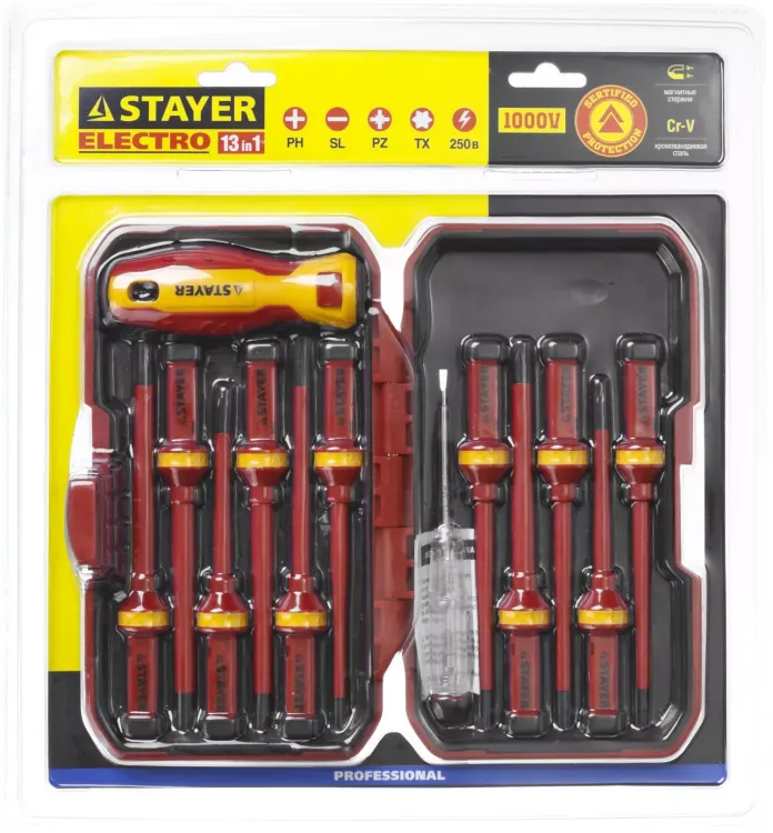 Набор STAYER "PROFI": Отвертки диэлектрические до 1000В, 13 предметов 25146-H13 купить в Урае
