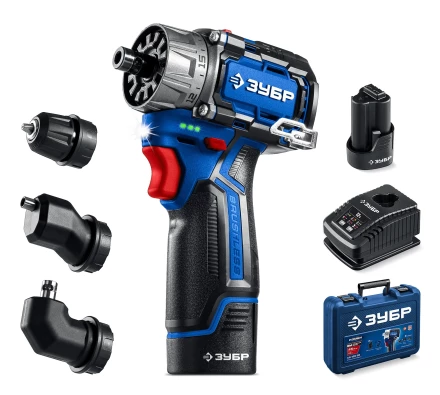 ЗУБР КОМБИ #3, 12 В, 45 Н·м, 2 АКБ тип Т7 (2 А·ч), модульная дрель-шуруповерт, BRUSHLESS, кейс, Профессионал (DB-125-22) купить в Урае