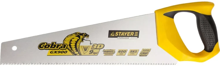 Ножовка STAYER "PROFI" "COBRA" GX900, трехгранный японский зуб, импульсная закалка, 2-х комп ручка, 9 TPI, 400мм 1514-40_z02 купить в Урае