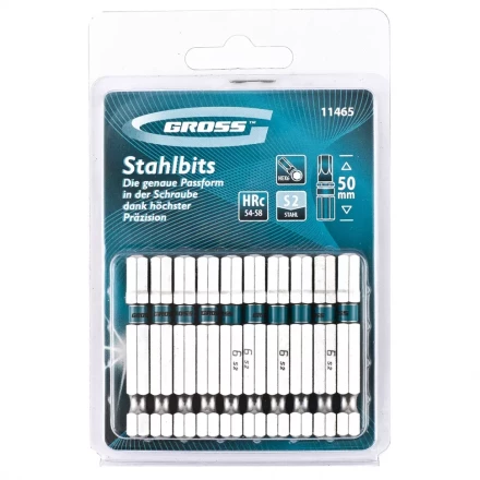 Набор бит HEX 6х50 сталь S2 10 шт GROSS 11465 купить в Урае