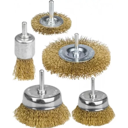 STAYER &quot;PROFESSIONAL&quot;. Набор щеток-крацовок для дрели, витая стальная латунированная проволока 0,3мм, диск. 50,75мм, чаш. 50,75мм, кист. 25мм, 5шт 35157-H5_z01 купить в Урае