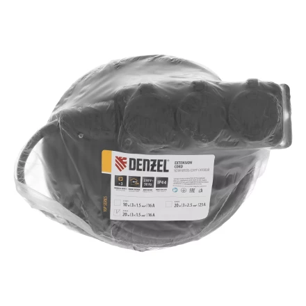 Удлинитель-шнур силовой Denzel Top Series, КГТТ, 20м, 3 розетки, 3 x 1,5 мм, 3 м 37422 купить в Урае