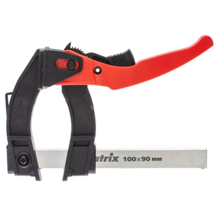 Струбцина реечная быстрозажимная пластиковый корпус рычажно-храповой механизм 100 х 90 х 195 мм штанга 5 х 20 мм Matrix 20734 купить в Урае