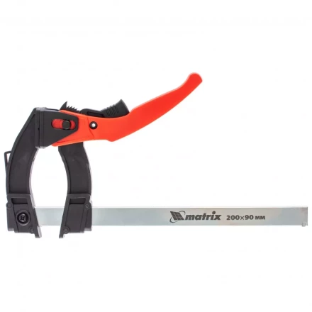 Струбцина реечная быстрозажимная пластиковый корпус рычажно-храповой механизм 100 х 90 х 195 мм штанга 5 х 20 мм Matrix 20734 купить в Урае