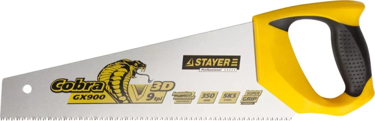 Ножовка STAYER "PROFI" "COBRA" GX900, трехгранный японский зуб, импульсная закалка, 2-х комп ручка, 9 TPI, 350мм 1514-35_z02 купить в Урае