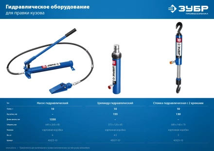 ЗУБР 10 т, гидравлический цилиндр, Профессионал (43027-10) купить в Урае