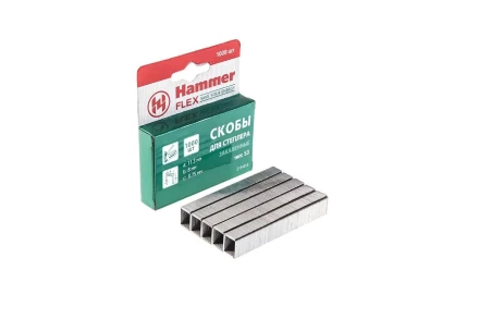Скобы для степлера HAMMER 215-013 8мм, тип 53, 1000 шт. купить в Урае