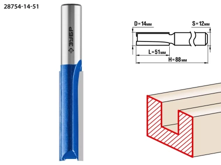 ЗУБР 14 x 51 мм, хвостовик 12 мм, фреза пазовая прямая. удлиненная, Профессионал (28754-14-51) купить в Урае
