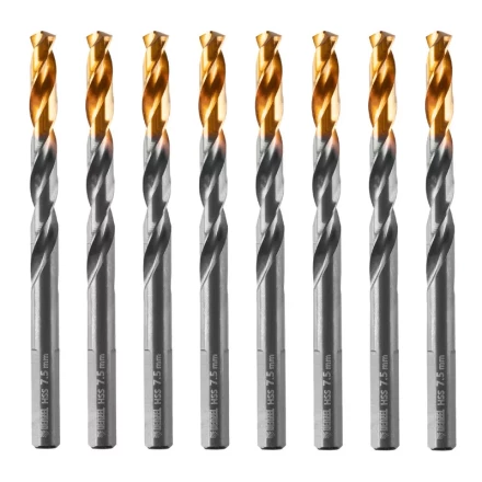 Сверло по металлу, 7,5 мм, HSS-Tin, Golden Tip, 8 шт. Denzel 717218 купить в Урае