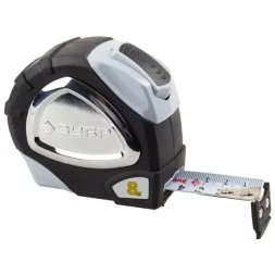 Рулетка ЗУБР "ЭКСПЕРТ" "ПРЕМИУМ", двухкомпонентный корпус, автостоп, полотно с нейлоновым напылением, 8 м / 25 мм 34050-08-25_z01