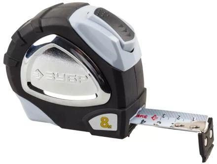 Рулетка ЗУБР &quot;ЭКСПЕРТ&quot; &quot;ПРЕМИУМ&quot;, двухкомпонентный корпус, автостоп, полотно с нейлоновым напылением, 8 м / 25 мм 34050-08-25_z01 купить в Урае