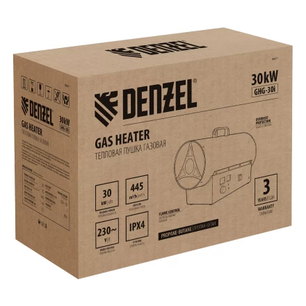 Газовая тепловая пушка Denzel GHG-30i, 30 кВт, цифровой термостат, пропан-бутан 96471 купить в Урае