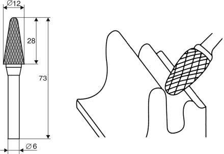 Борфреза Коническая закругленная L 6х12 Энкор 21719 купить в Урае