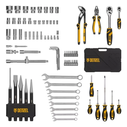 Набор инструментов Denzel 15802, 1/2&quot;, 1/4&quot;, CrV, S2, пластиковый кейс, 84 предмета купить в Урае