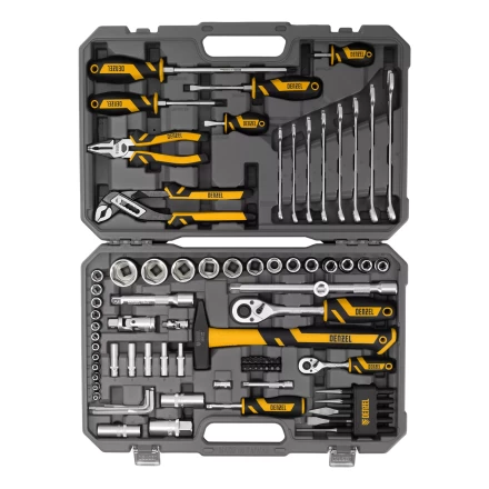 Набор инструментов Denzel 15802, 1/2&quot;, 1/4&quot;, CrV, S2, пластиковый кейс, 84 предмета купить в Урае