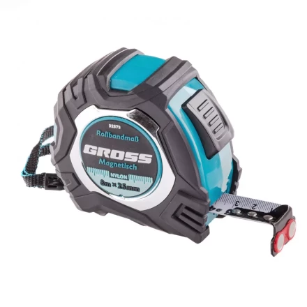 Рулетка Magnetisch 8 м х 25 мм обрезиненный корпус автоматическая фиксация Нейлоновое покрытиеытие зацеп с магнитом Gross 32573 купить в Урае