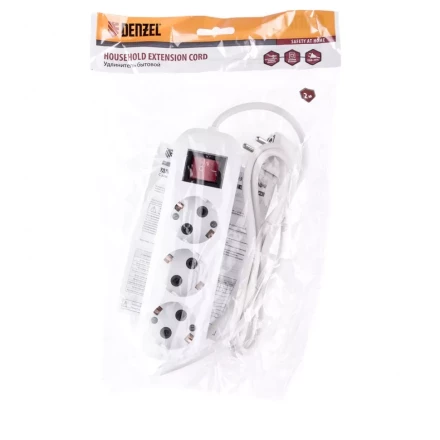 Удлинитель бытовой с заземлением и выключателем 2 м 3 розетки 10 A серия УХз10 Denzel 95970 купить в Урае