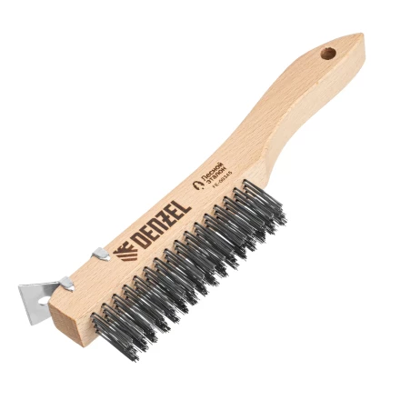 Щетка зачистная 4-х рядная, проволока из нержавеющей стали с деревянной ручкой скребок, EFP// Denzel 74847 купить в Урае
