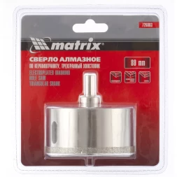 Сверло алмазное по керамограниту 80 х 67 мм 3-гранный хвостовик MATRIX 726803