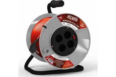 Удлинитель силовой на катушке Ресанта СУ-2х1-50/2 (с выкл., 4 розетки) 61/118/5 купить в Урае