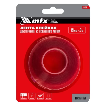 Двусторонняя клейкая лента из вспененного акрила, прозрачная, 15 мм x 3 м Matrix 89078 купить в Урае