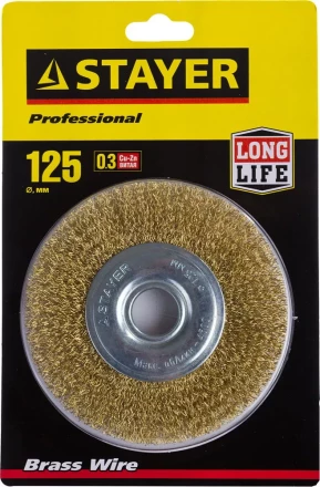 STAYER &quot;PROFESSIONAL&quot;. Щетка дисковая для УШМ, витая стальная латунированная проволока 0,3мм, 125ммх22мм 35122-125 купить в Урае