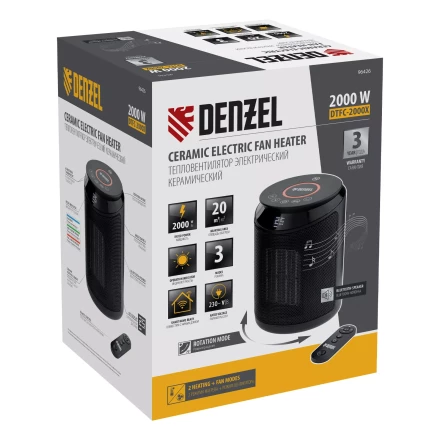 Тепловентилятор керамический Denzel DTFC-2000X, 2 кВт, wi-fi, пульт, динамик, вращение, 3 реж. 96426 купить в Урае