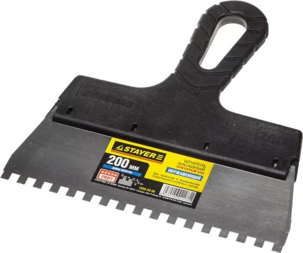 Шпатель STAYER &quot;PROFESSIONAL&quot; нержавеющий зубчатый с пластмассовой ручкой, 200мм, зуб 6х6мм 1009-20-06 купить в Урае