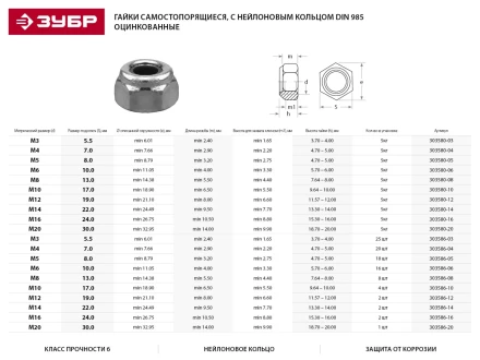 Гайка шестигранная, DIN 985, самостопорящаяся, с нейлоновым кольцом, кл. пр. 8, оцинкованная, M16, 100 шт, KRAFTOOL 303584-16 303584-16 купить в Урае