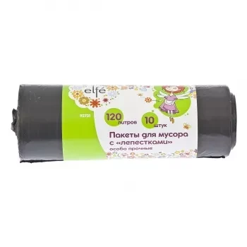 Пакеты для мусора с лепестками 120л*10 штук пвд особопрочные черные Elfe / 927317 купить в Урае