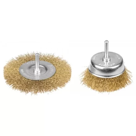 STAYER &quot;PROFESSIONAL&quot;. Набор щеток-крацовок для дрели, витая стальная латунированная проволока 0,3мм, дисковая 100мм, чашечная 75мм, 2шт 35150-H2_z01 купить в Урае
